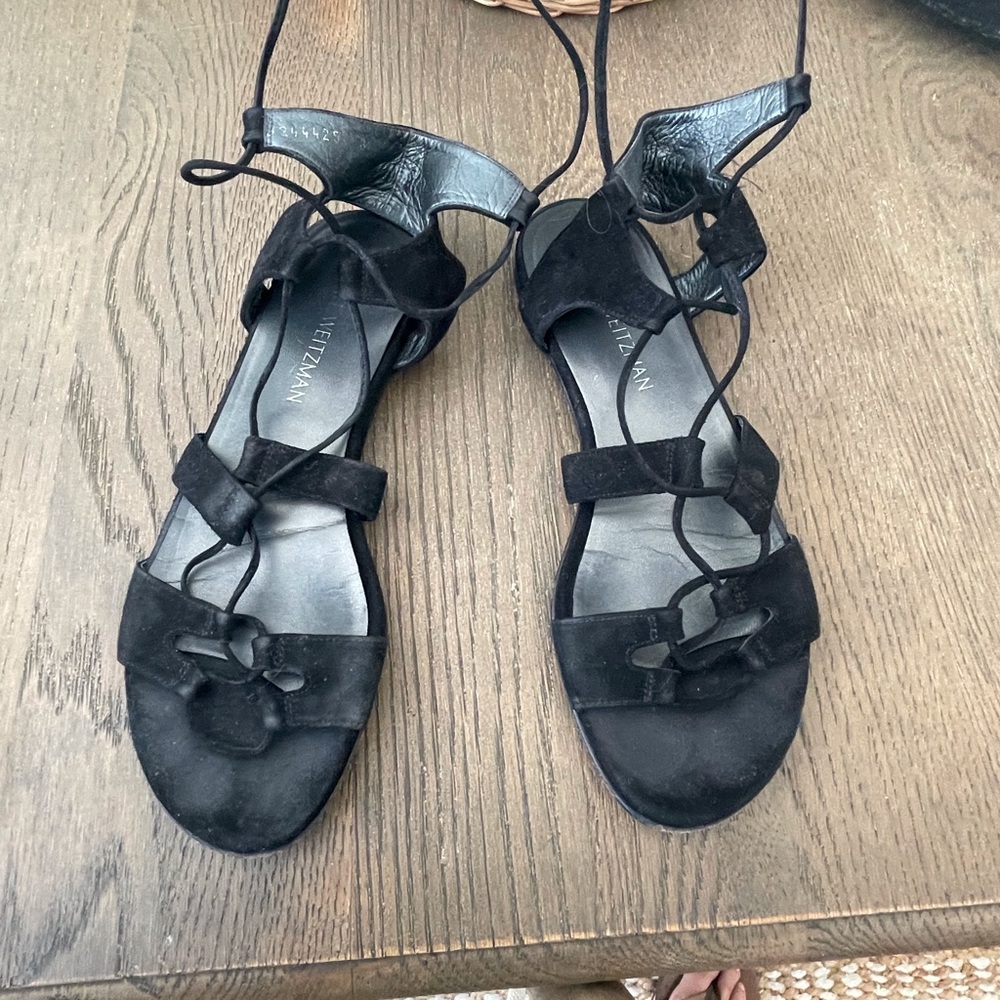 Stuart Weizmann Black Suede Tassel Accent Gladiat… - image 1